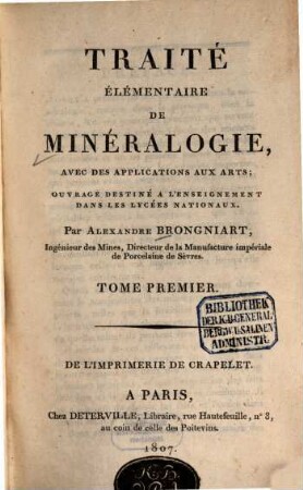 Traité élémentaire de minéralogie : avec des applications aux arts ..., 1