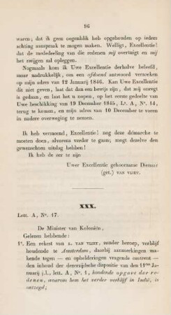 XXX. Lett. A, No. 17. De Minister van Kolonien, ...