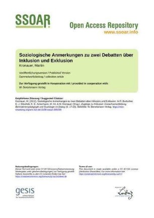 Soziologische Anmerkungen zu zwei Debatten über Inklusion und Exklusion