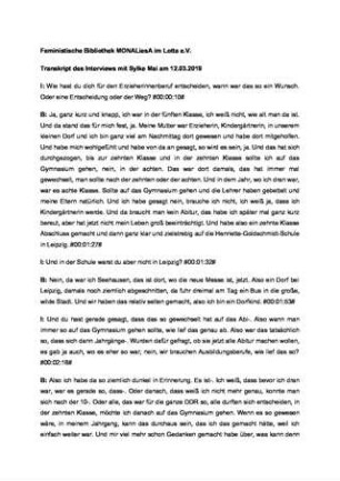 Interview zu Arbeitsbiographie als Erzieherin 1989/90. : Sylke Mai am 07.03.2019