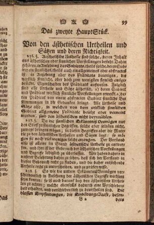 Das zweyte HauptStück. Von den ästhetischen Urtheilen und Sätzen und deren Richtigkeit.