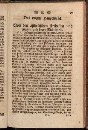 Das zweyte HauptStück. Von den ästhetischen Urtheilen und Sätzen und deren Richtigkeit.