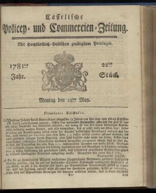1781tes Jahr. 22tes Stück. Montag den 28ten May