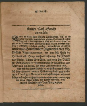 Kurtzer Nach-Bericht an den Leser.