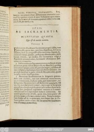 LVIII. De Sacramentis. Disputatio Quarta. Quae est de eorum numero.