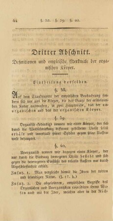 Dritter Abschnitt. Definitionen und empirische Merkmale der organischen Körper.
