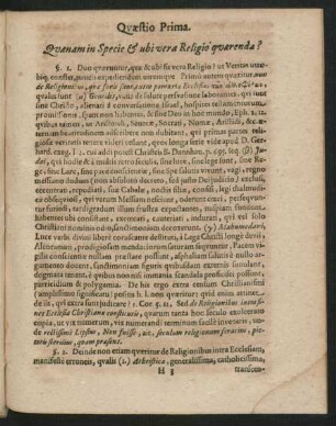 Quaestio Prima. Quaenam in Specie & ubi vera Religio quaerenda?