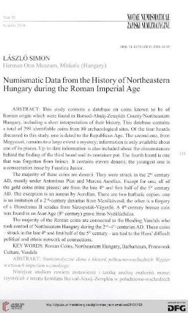 11: Numismatic data from the history of Northeastern Hungary during the Roman Imperial Age