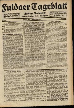 Ausgabe vom Freitag, den 02. September 1921.