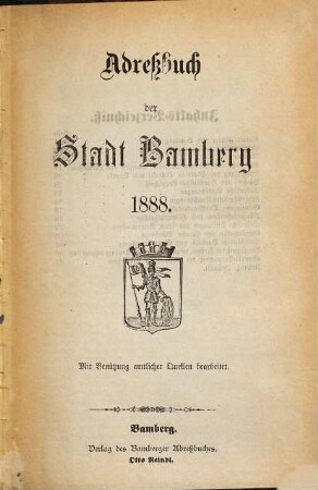 Adressbuch Stadt Bamberg. 1888