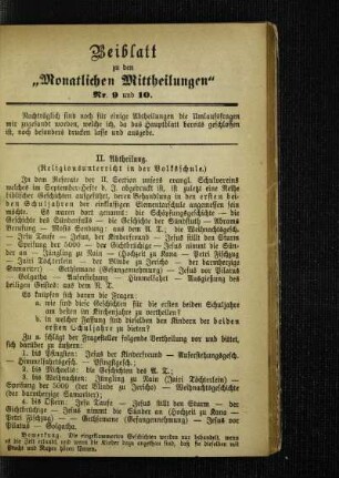 Beiblatt zu den "Monatlichen Mittheilungen"