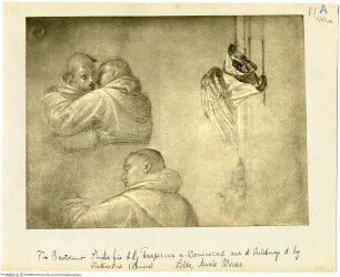 Umarmung des heiligen Franziskus und des heiligen Domenikus; Gewandstudie; Figurenstudie für sitzende Figur