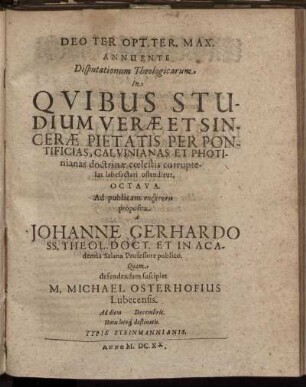 ... Disputationum Theologicarum ... Octava.