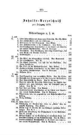 Inhalts-Verzeichniß zum Jahrgang 1870