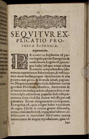 Sequitur Explicatio Prophetae Sophoniae. Argumentum