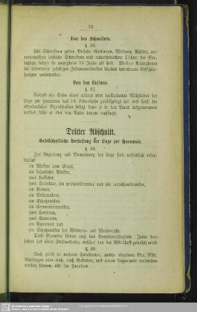Dritter Abschnitt. Gesellschaftliche Verfassung der Loge zur Harmonie