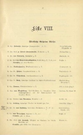 Liste VIII. Wirkliche geheime Räthe