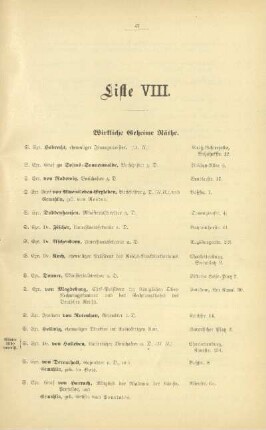 Liste VIII. Wirkliche geheime Räthe