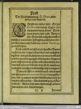 Prob Der Verantwortung D. Hoen, wieder das Erste Gespräch