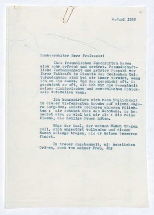 Brief von Gerhart Hauptmann an Oskar Frankl