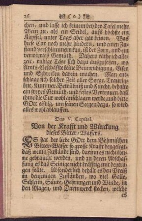 Das V. Capitel. Von der Krafft und Würckung dieses Bitter-Wassers