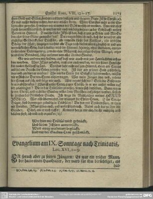 Evangelium am IX. Sonntage nach Trinitatis, Luc. XVI, 1-9