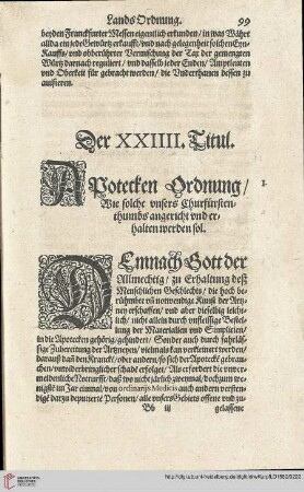 Titul XXIV Rubr. I Apotecker Ordnung