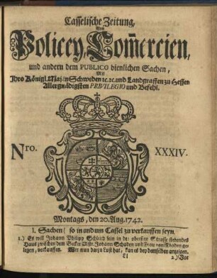 Nro. XXXIV, Montags, den 20. Aug. 1742