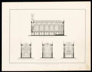 Friedrichswerdersche Kirche, Berlin: Längsschnitt, Querschnitte (aus: Sammlung Architektonischer Entwürfe, Berlin 1858)