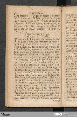 Meditatio Prima. De Regno JESU Christi.