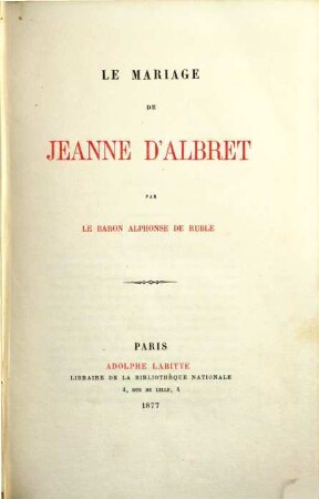 Le Mariage de Jeanne d'Albret