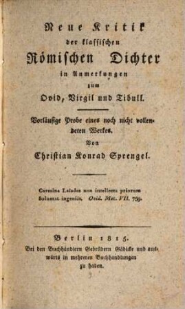 Neue Kritik der klassischen römischen Dichter