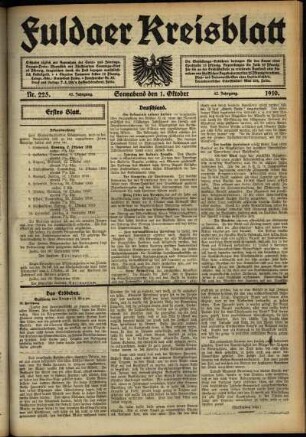 Erste Ausgabe vom Samstag, den 01. Oktober 1910.