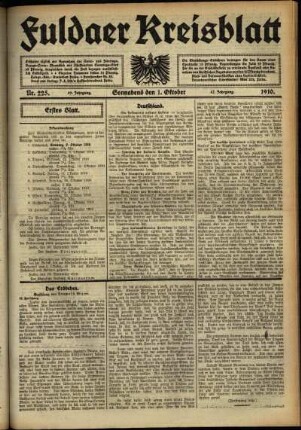 Erste Ausgabe vom Samstag, den 01. Oktober 1910.