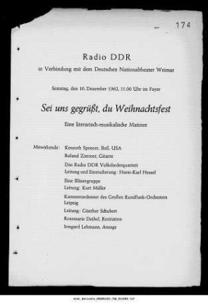 Radio DDR [...] Sei uns gegrüßt, du Weihnachtsfest