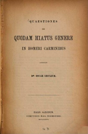 Quaestiones de quodam hiatus genere in Homeri carminibus