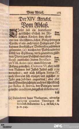 Der XIV. Artickel. Vom Ablaß.