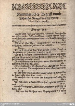 summarischer Begriff unnd Inhalt der Kriegskunst deß Herrn Nocolai Machiavelli.