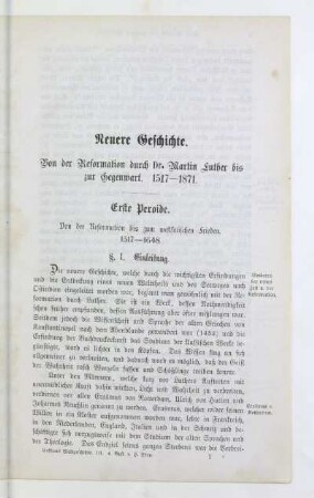 Neuere Geschichte. Von der Reformation durch Dr. Martin Luther bis zur Gegenwart. 1517-1871