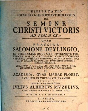 Diss. exeg. hist. theol. de semine Christi victoris : ad Psalm. CX, 3