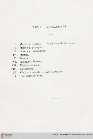 Table des Planches