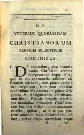 Dissertatio de veterum Christianorum propriis selectisque nominibus