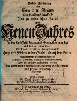 Der widrige Einfluß der Höfischen Brände, [7]. Sechste Fortsetzung, Das Rathhaus betreffend