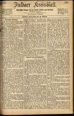 Erste Ausgabe vom Donnerstag, den 12. Oktober 1882.