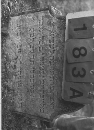 Grabstein 183 (Index: 100009070) Zustand: weit eingesunken, unten abgebröckelt Maße HxBxT: 49x52x11 cm: Grabstein 183A