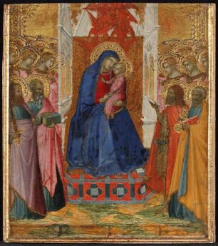 Thronende Maria mit dem Kind, anbetenden Engeln und den Heiligen Paulus, Johannes dem Evangelisten, Johannes dem Täufer und Petrus