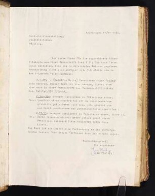 Eingehängter Brief von Jan Pinborg, Kopenhagen, 11.11.1966