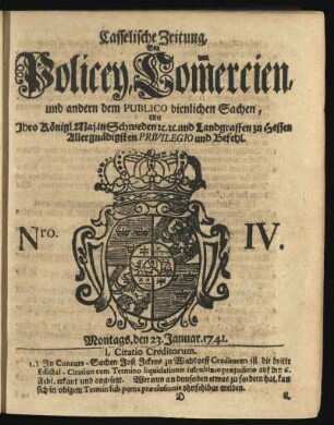 Nro. IV, Montags, den 23. Januar 1741