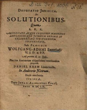 Disputatio Juridica, De Solutionibus