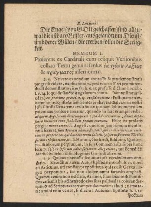 Membrum I. Proferens ex Cardinali cum reliquis Versionibus collato Textu genuini sensus [...] assertionem